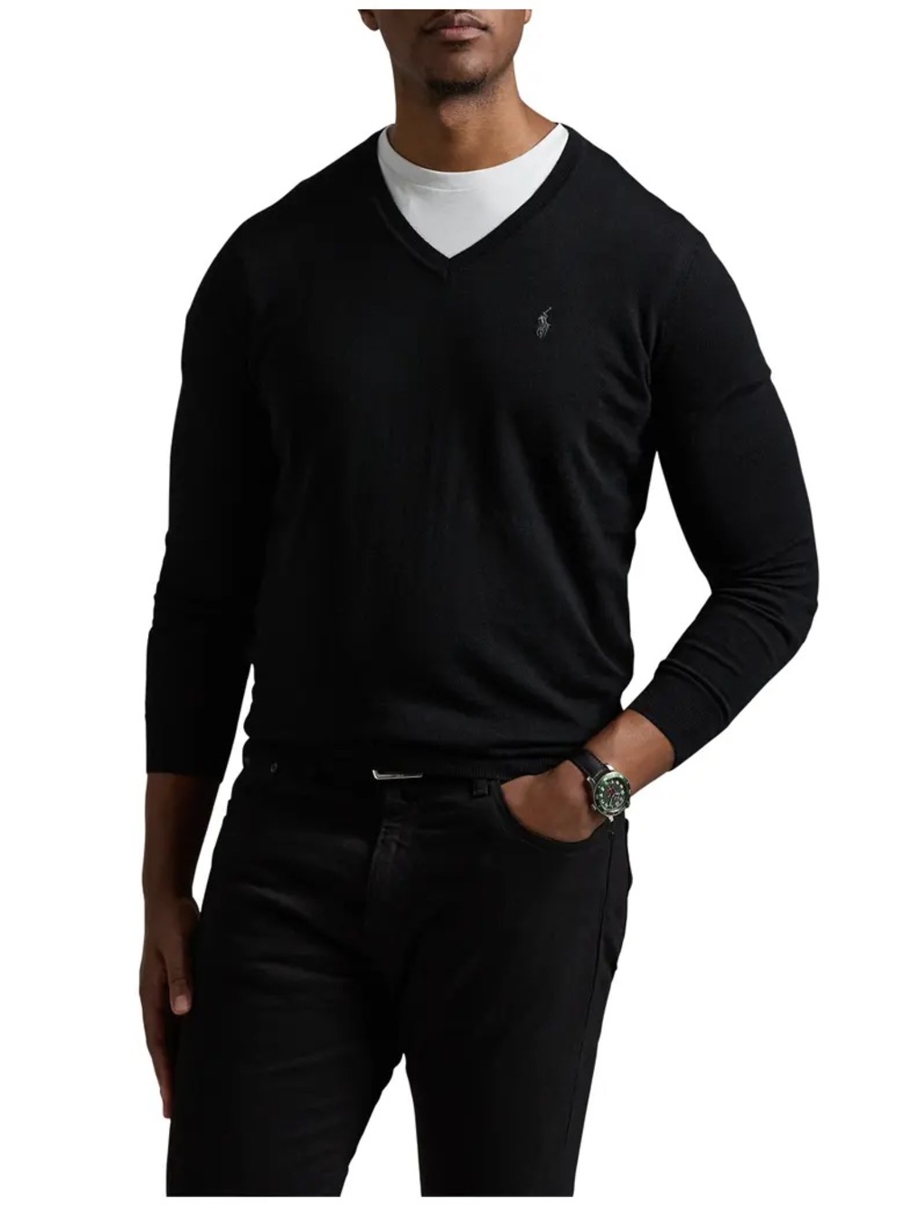 Polo Ralph Lauren Black Washable Merino Wool V-Neck Sweater NWT XLT